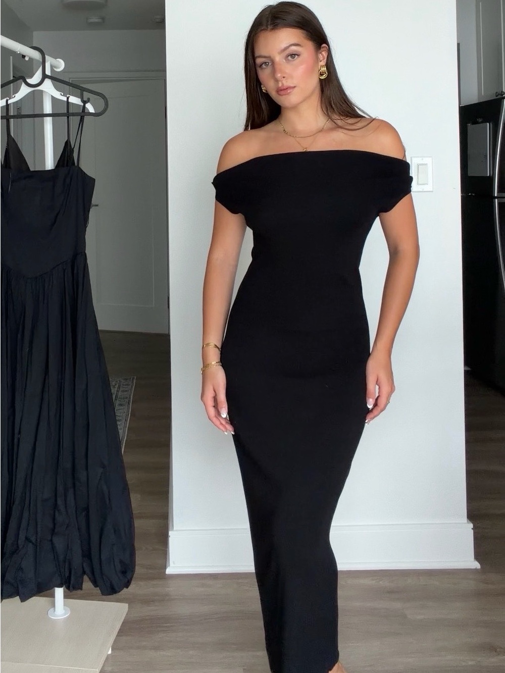 Off-Shoulder Black Maxi Dress